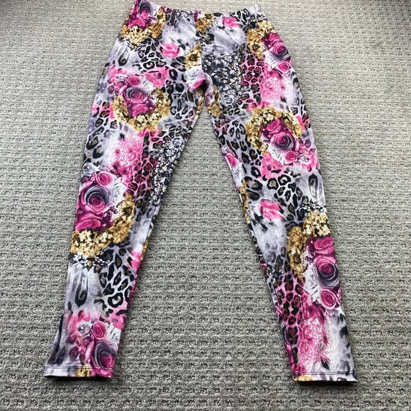 Silver Women's Floral Leggings Plus One Size Stretchable Pants - Picture 1 of 12